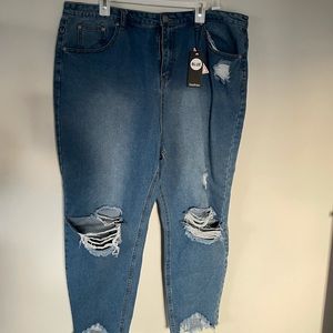 BooHoo Plus Ripped Distressed High Waist Mom Jean